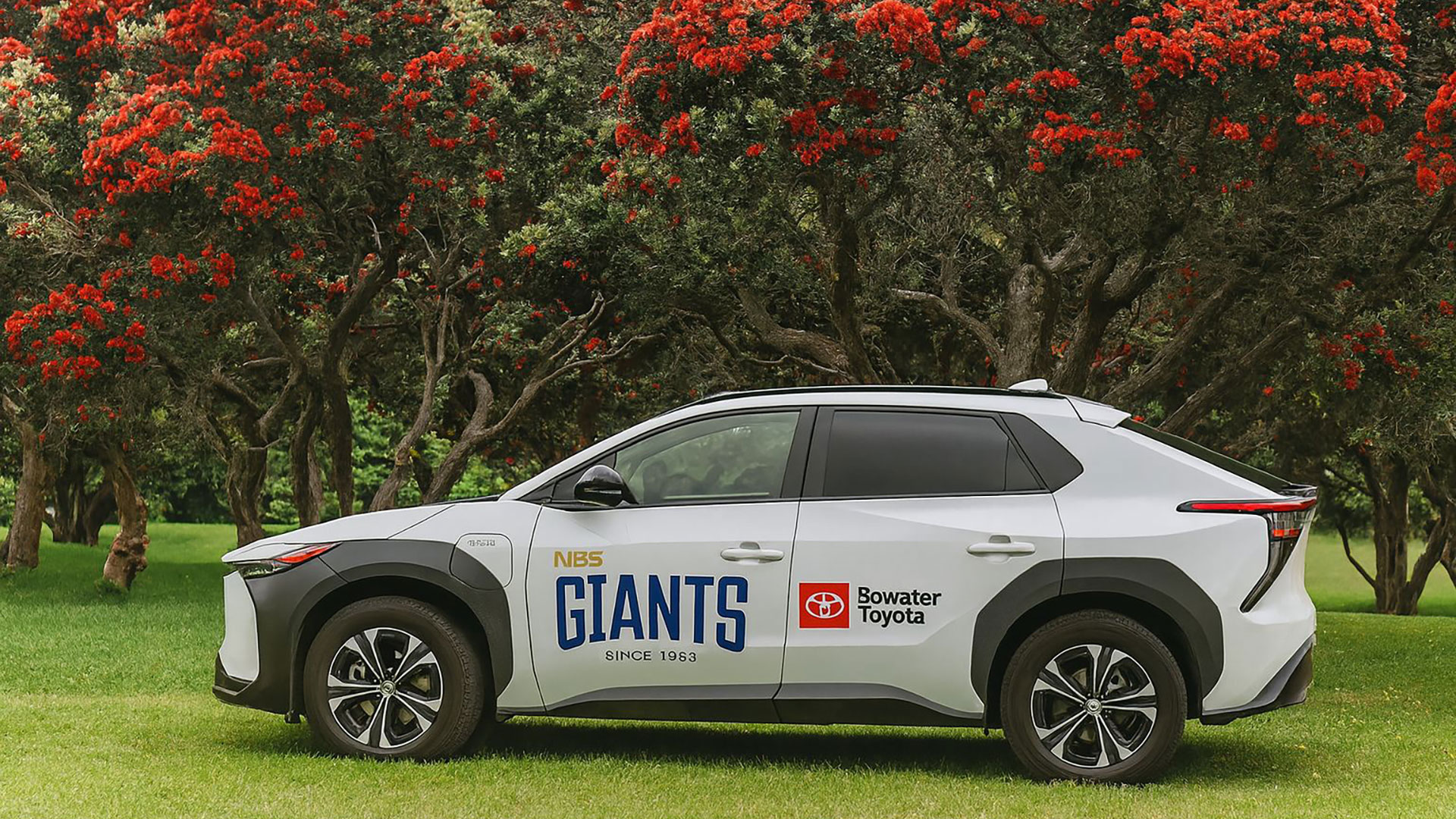 NBS Nelson Giants branded Toyota bZ4X electric vehicle