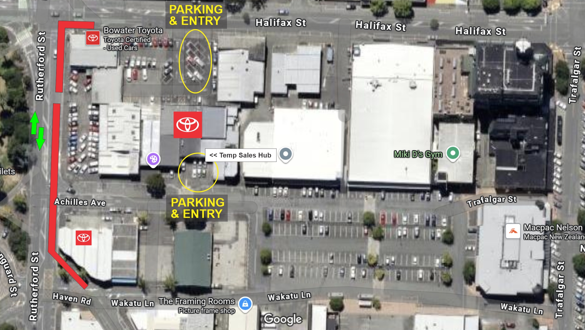 Map of access to Bowater Toyota